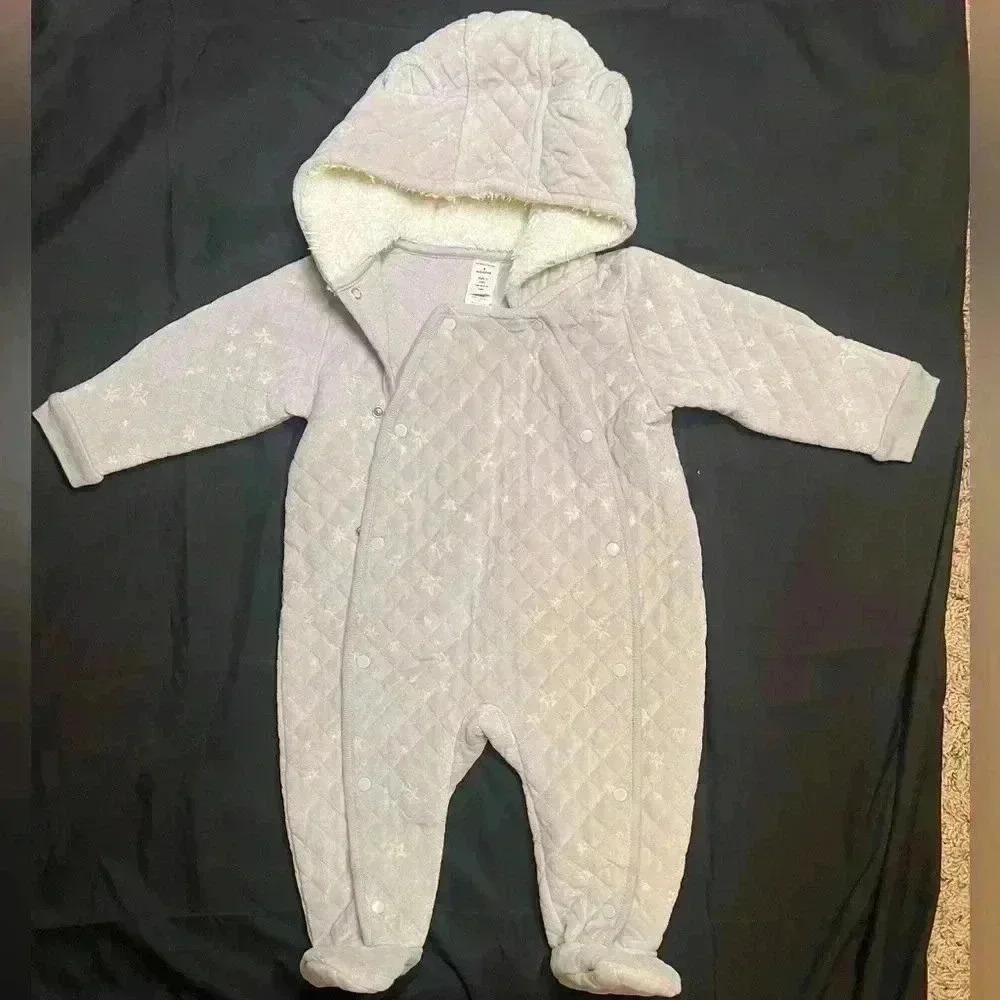 Nordstrom Baby Hooded Bunting Fleece 9 month Grey Micro Starfall | stars warm